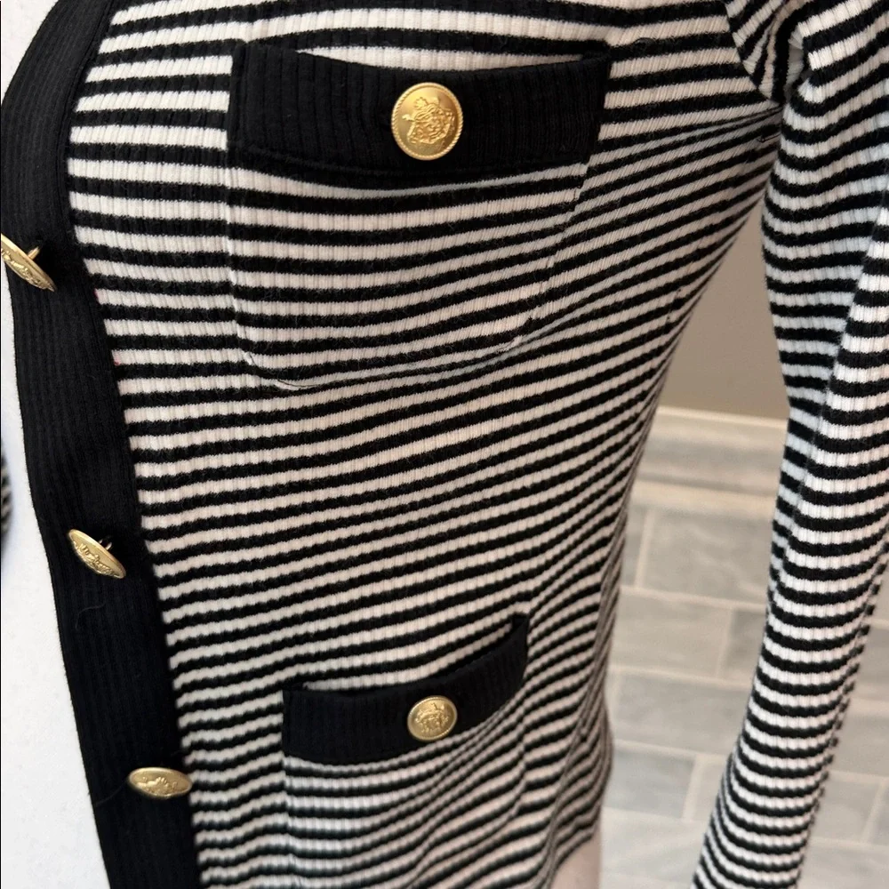 J. Crew Ribbed Striped Black and White Women's Cardigan - Picture 3 of 6